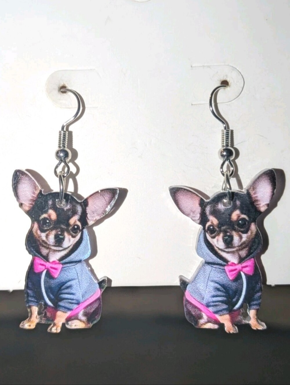 Hand Crafted Chihuahua Dog Earrings in Pink & Blue - Hand Crafted